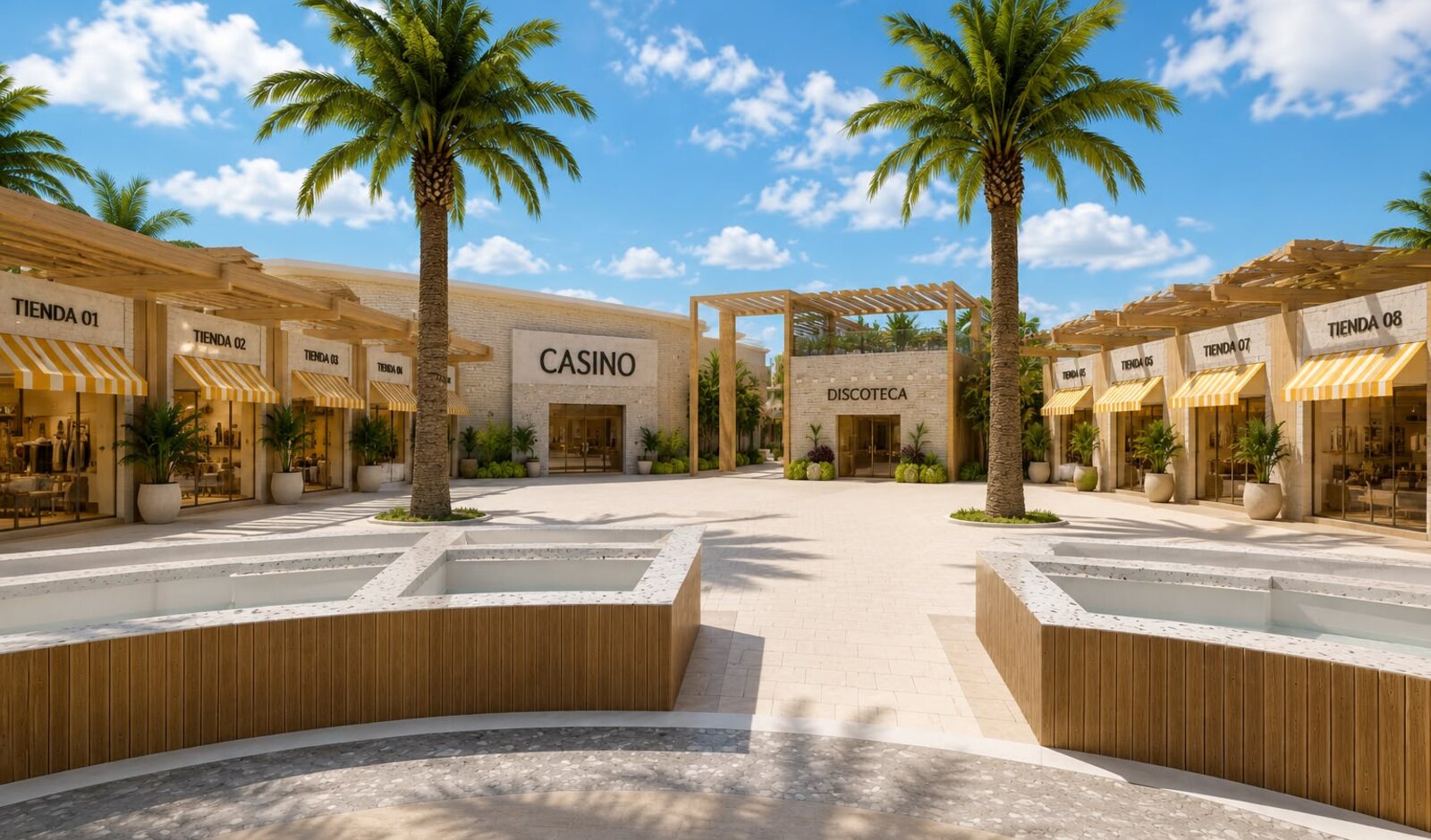 AquaPlaza — boulevard comercial frente al mar con tiendas, casino y discoteca en Playa Hermosa, Tumbes, Perú