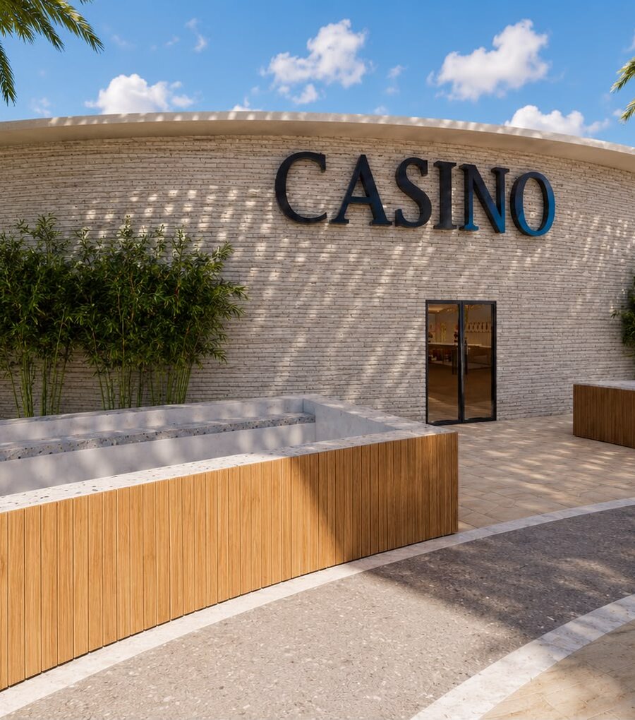 Casino Aqua Plaza de AQUALODGE, fachada frente al boulevard, Tumbes