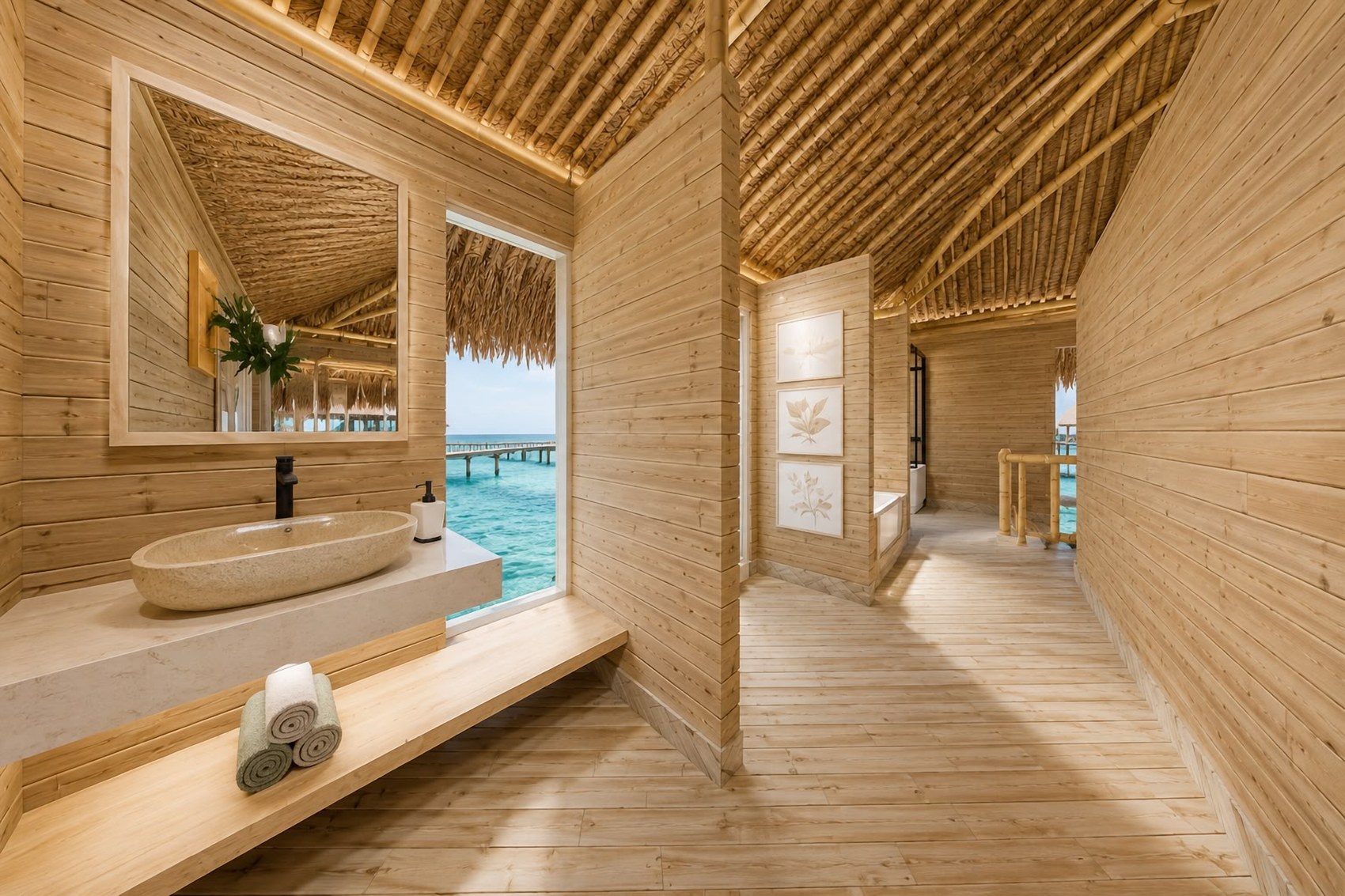 Bano de la Suite Ocean View con vista al mar — AQUALODGE